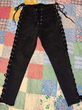 VTG 80s Frederick's of Hollywood Black Rocker Lace Up Jeans Size 5